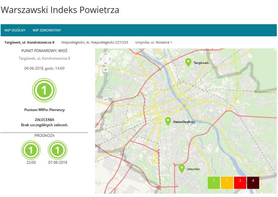Warszawski Indeks Powietrza Na obecnym etapie wdrażania projektu Warszawski Indeks Powietrza do obliczania poziomów indeksu wykorzystuje się dane pomiarowe pochodzące z trzech stacji monitoringu