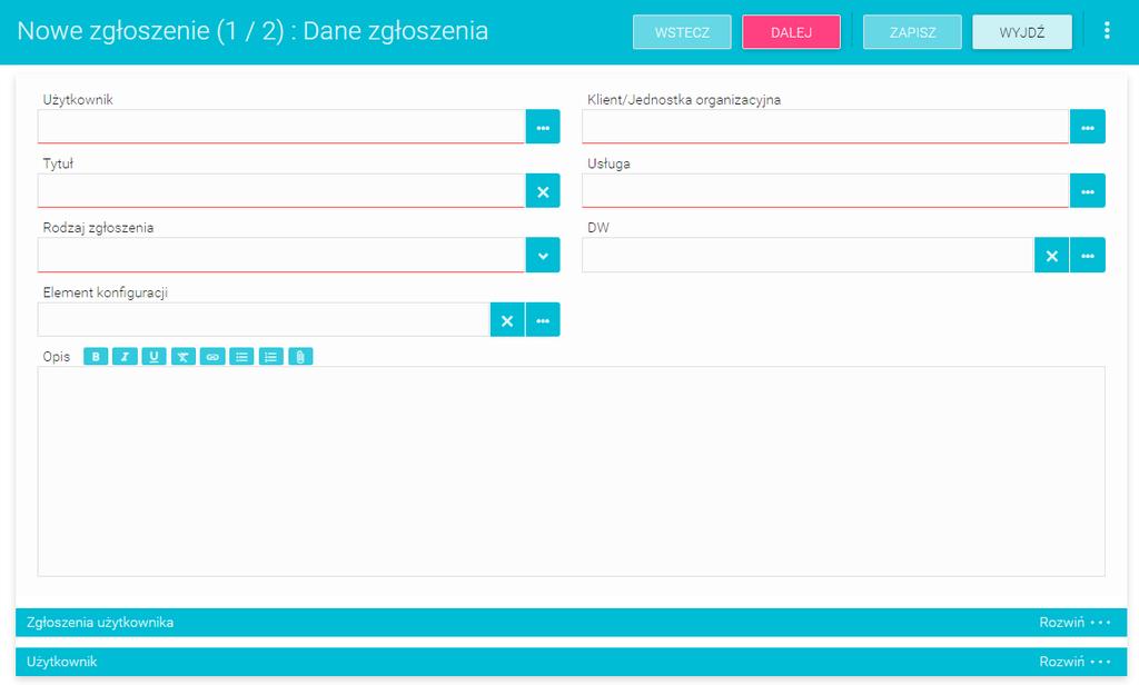 Znaczenie Wybór stopnia uciążliwości incydentu dla użytkownika oraz jego zasięg. Priorytet Określenie priorytetu dla zgłoszenia.