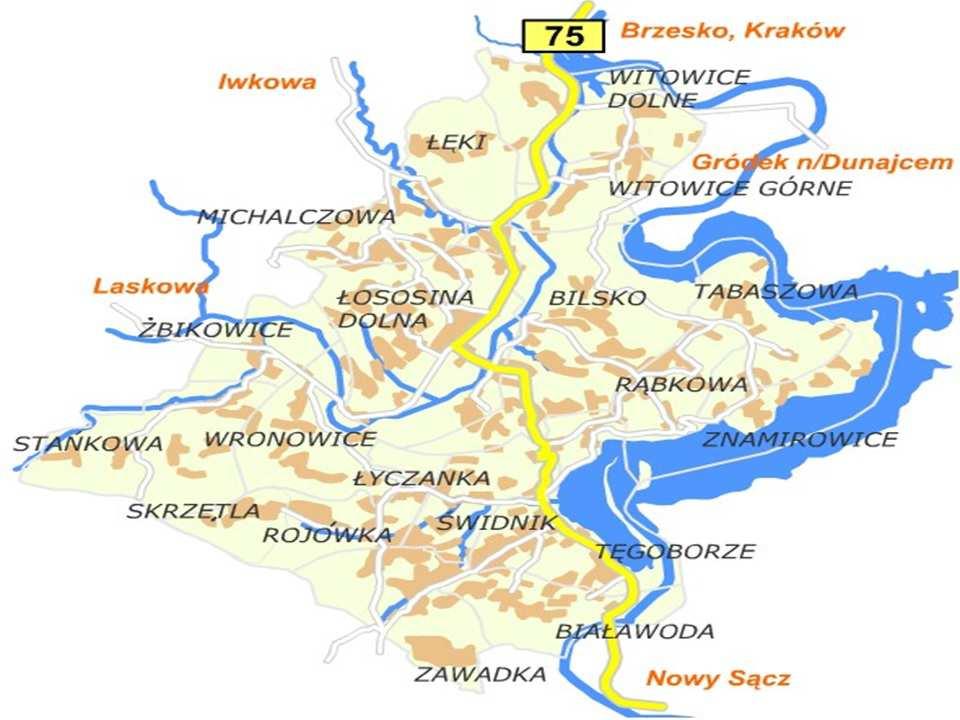 Rys. 2.2. Mapa Gminy Łososina Dolna z podziałem na sołectwa (źródło: Urząd Gminy Łososina Dolna http://www.lososina.pl) 2.2. Sytuacja demograficzna Na terenie Gminy Łososina Dolna według stanu na 31 grudnia 2016 r.