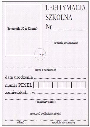 Wzór nr 17c do 17, 27 WZÓR LEGITYMACJI SZKOLNEJ DLA UCZNIÓW NIEPEŁNOSPRAWNYCH WE WSZYSTKICH