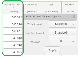 Poniżej przykłady: Ustawienie kolumny Elapsed Time w ekranie Load Trends [sekundy] (format