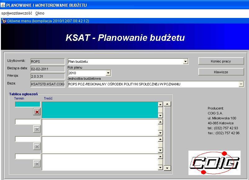 Obraz ekranu 3 - PLANOWANIE I MONITOROWANIE BUDŻETU GŁÓWNE MENU ŚCIEŻKA DOSTĘPU DO SPRAWOZDAŃ Na ekranie widzimy m.in.