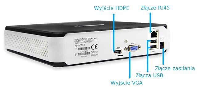 Dostępne złącza Wyjście HDMI- złącze do podłączenia monitora Wyjście VGA- złącze do podłączenia monitora Złącze RJ45- wejście do podpięcia kabla LAN z routera Złącza USB- umożliwiają podpięcie