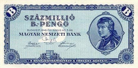 Hiperinflacja Największą hiperinflacją w historii była hiperinflacja na Węgrzech po zakończeniu II wojny światowej, gdzie w 1946 roku największym nominałem był banknot 100 000 000 000 000 000 000