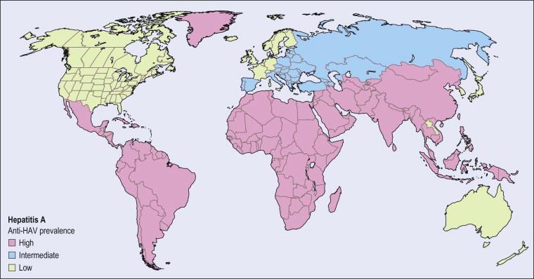 Geograficzne rozmieszczenie HAV na podstawie badań seroepidemiologicznych