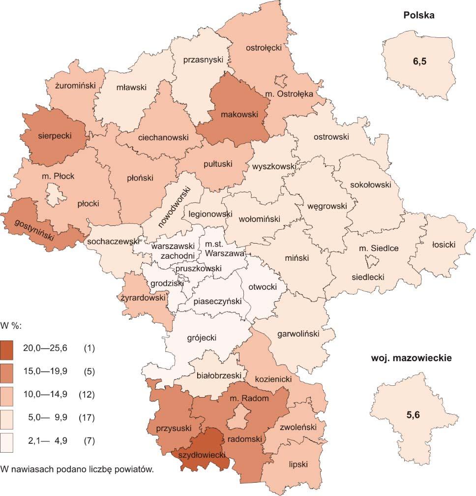 Stopa bezrobocia rejestrowanego w końcu listopada br. wyniosła 5,6% i była niższa niż w kraju (średnia 6,5%). W skali roku obniżyła się o 1,5 p. proc., a w skali miesiąca pozostała bez zmian.