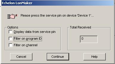 Uwaga: Zaznaczona opcja Filter on program ID powoduje, że pakiet LonMaker oczekuje numer Program ID z poprzedniego programu znajdującego się w pamięci urządzenia.
