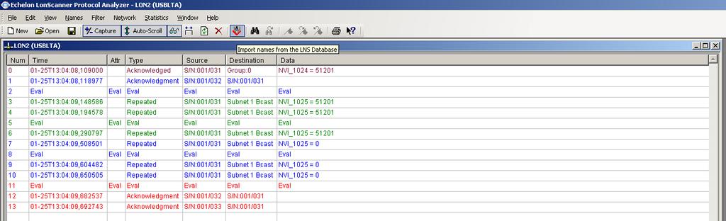 Rozdział III: Analizator protokołu LonTalk aplikacja LonScanner Protocol Analyzer Program LonScanner Protocol Analyzer firmy Echelon jest łatwym w użyciu narzędziem umożliwiającym integratorom