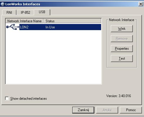 Wskazówka: W celu poprawnej identyfikacji modułu interfejsu sieciowego, który zostanie wykorzystany do prac z siecią LonWorks, należy uruchomić narzędzie LonWorks Interfaces dostępne w Panelu