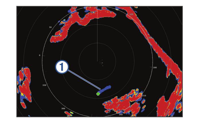 Symbole celów MARPA Odbieranie sygnału celu. Podczas namierzania przez radar od lokalizowanego celu rozchodzą się koncentryczne, przerywane zielone okręgi. Odebrano sygnał celu.
