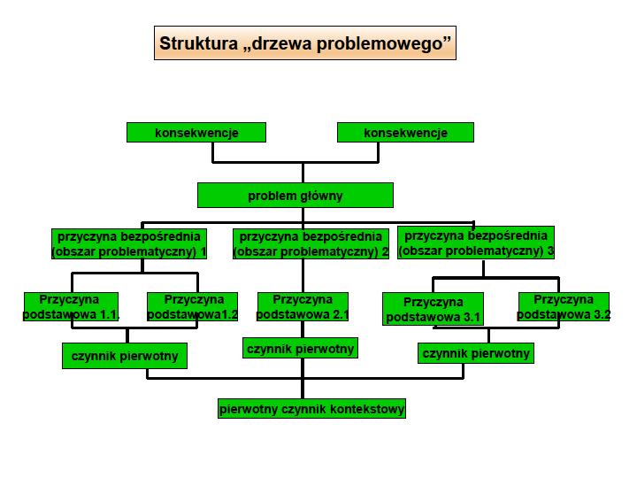 Wykres 9. Struktura drzewa problemowego i drzewa celów. Oprac.