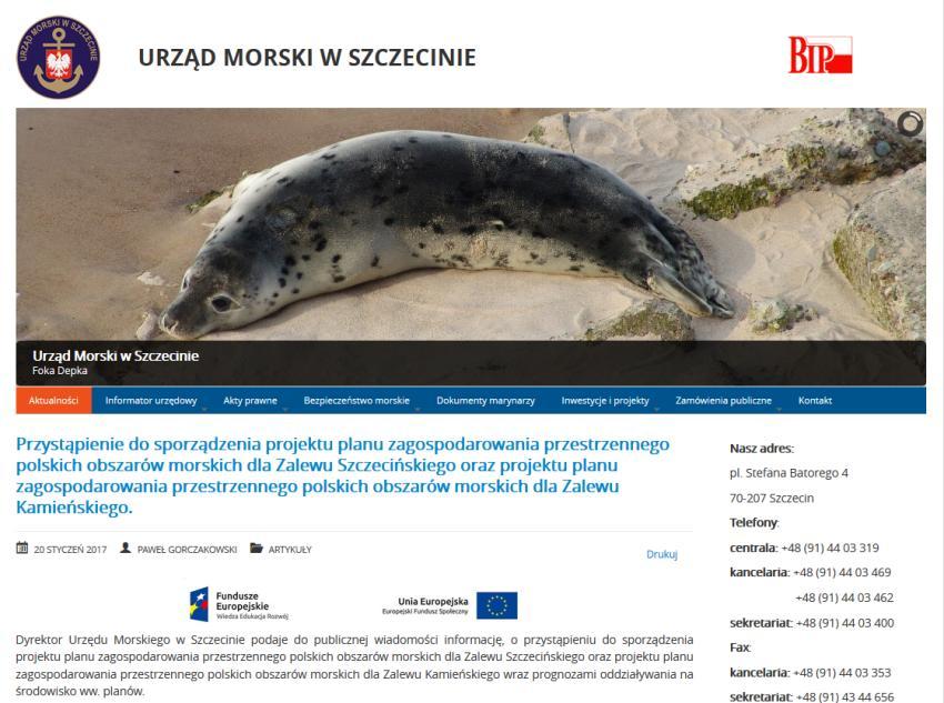 Kolejne projekty planów zagospodarowania obszarów morskich opracowywane przez dyrektorów poszczególnych urzędów morskich 1) Projekty planów zagospodarowania przestrzennego Zalewu Wiślanego,