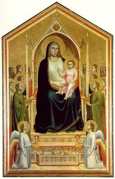 proroków i aniołów. Maria została ukazana w ujęciu en trois quarts, ze wzrokiem skierowanym w prawo, co dawało wrażenie obserwacji widza stojącego pośrodku kościoła.