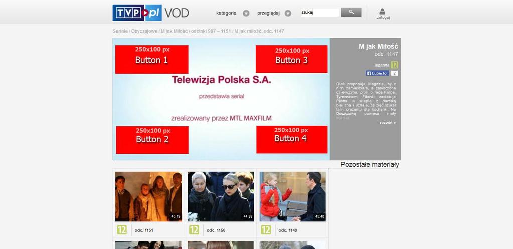 Spoty Interaktywne Telewizja Polska S.A. Biuro Reklamy Spoty Interaktywne są formatem reklamowym umożliwiającym emisję na spocie video, dodatkowych nakładek graficznych.