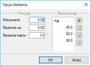 Praca z programem Po lewej stronie okna opcji ostatni przycisk to Opcje śledzenia. Po kliknięciu na ten przycisk pojawia się następujące okno: Rys. 4.