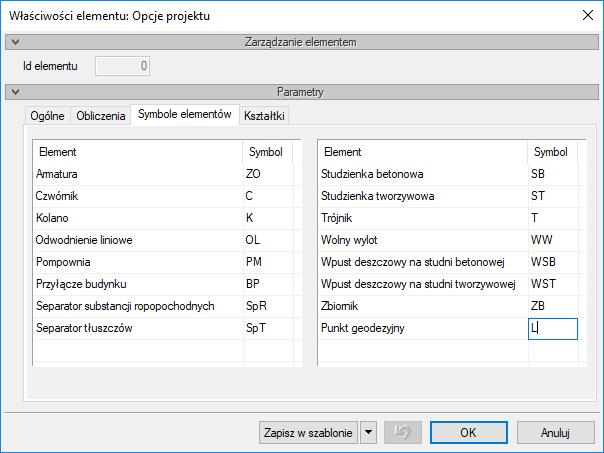Praca z programem Rys. 7. Okno opcji projektu, zakładka Symbole domyślne Obiekty Użytkownik ma możliwość pozostawienia lub wprowadzenia własnych oznaczeń dla obiektów Sieci kanalizacyjnej.