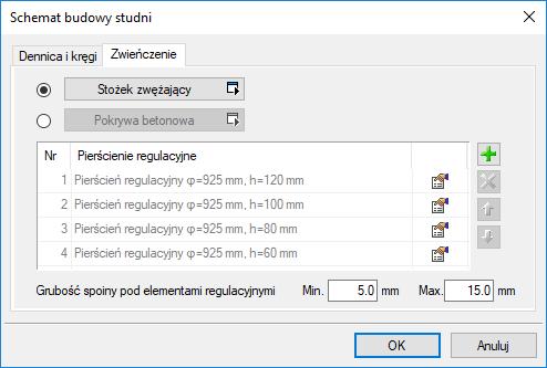 Tryb automatyczny budowy studni Tryb automatyczny budowy studni betonowej jest dostępny po zaznaczeniu pola Automatyczna budowę studni. Tryb ustawiony jest domyślnie.