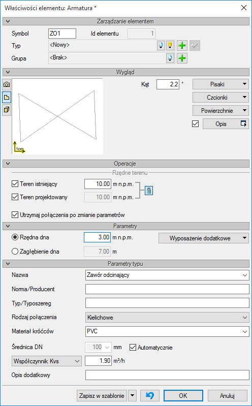 Grupa kontrolek Parametry Rzędne terenu Rys. 85.