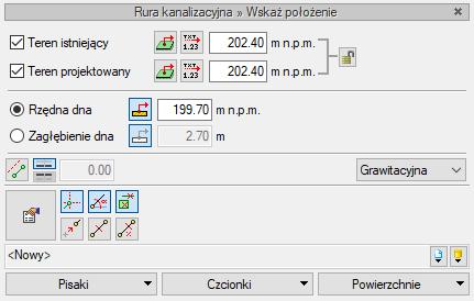 Wstążka Kanalizacja Grupa logiczna Sieci Kanalizacyjne Program AutoCAD lub ArCADia-INTELLICAD: Pasek narzędzi Sieci Kanalizacyjne lub