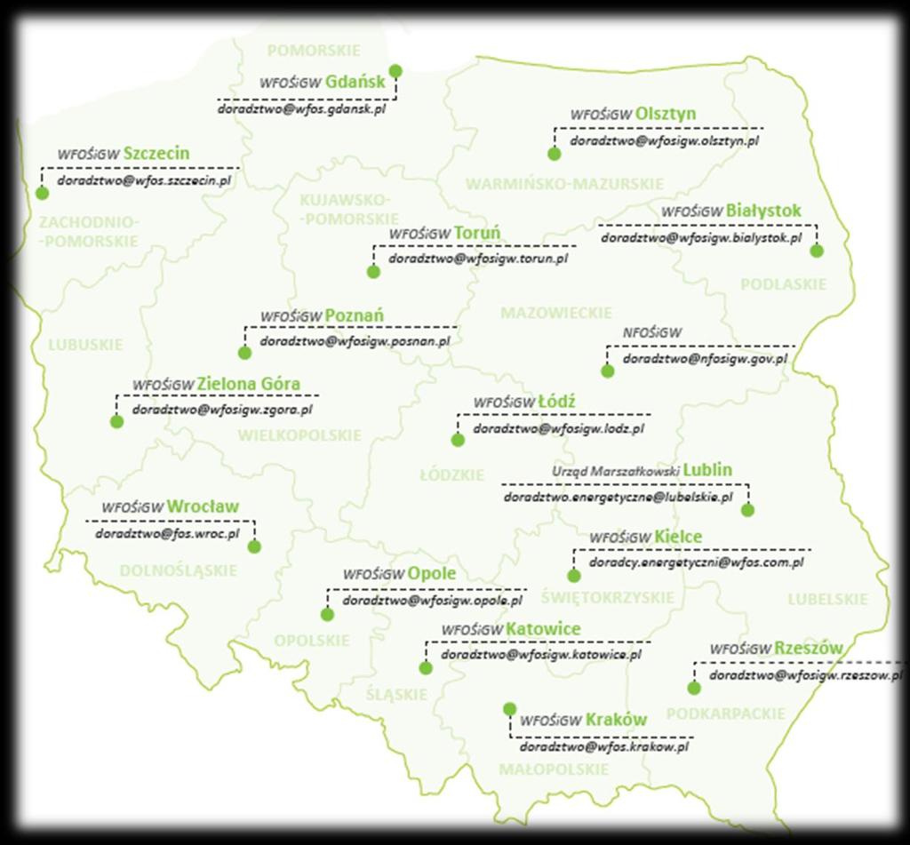 Ogólnopolska sieć Doradców Energetycznych Poziom ogólnokrajowy NFOŚiGW - Jednostka Realizująca Projekt Doradztwa Energetycznego 4 7 4 5 4 10 + 8 4 Poziom