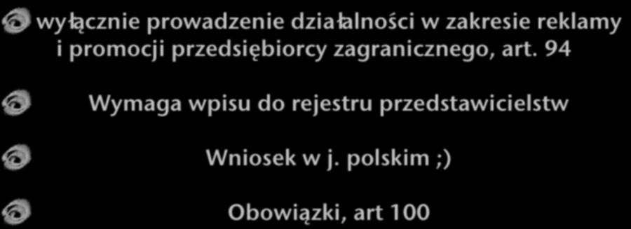 Przedstawicielstwo wyłącznie prowadzenie działalności w zakresie reklamy i promocji przedsiębiorcy