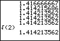 Przykład nr 12 z wykładu Oblicz kolejne wyrazy ciągu x 1 = 1, x n+1 = x n n = 1, 2, 2 + 1 x n dla Porównajmy ten algorytm ze szkolnym sposobem obliczania przybliżeń.