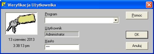 Weryfikacja użytkownika W celu uaktywnienia w programie weryfikacji użytkownika, w pierwszej kolejności należy uruchomić moduł Administrator - jest on dostępny w menu Start Windows w folderze