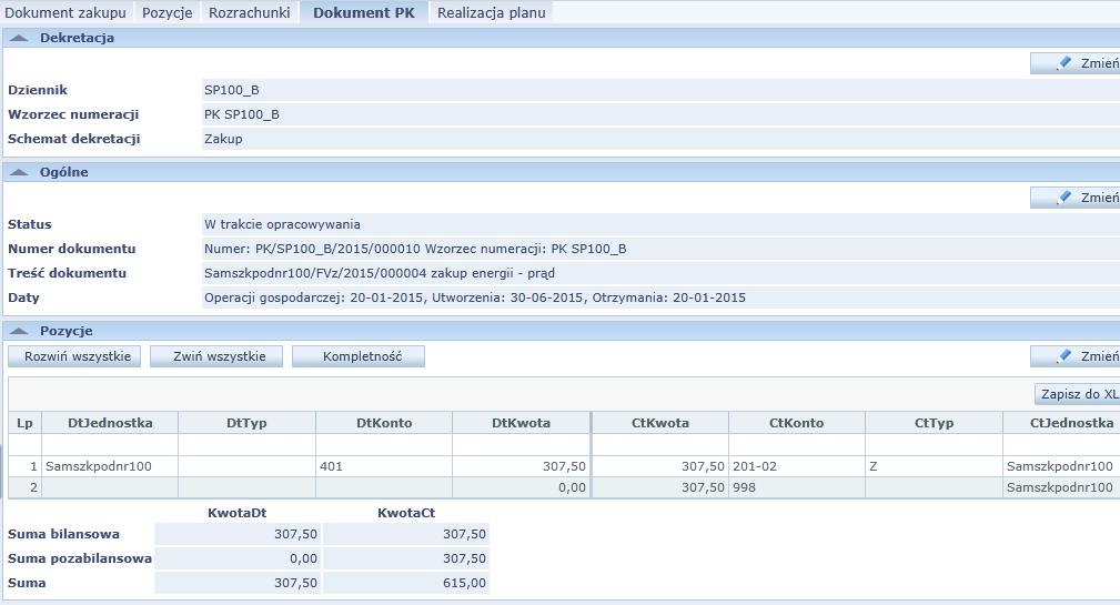 W sekcji Dekretacja kliknij przycisk Zmień. 3.