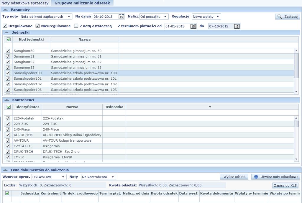 Finanse 29 Nieuregulowane zaznaczona opcja spowoduje wyświetlenie dokumentów, które nie zostały uregulowane w całości na dzień naliczenia bieżących danych do noty.