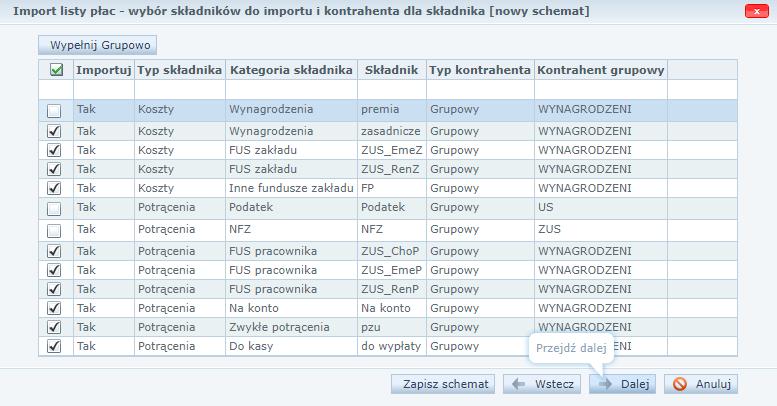 wstawienie znaczników w kolumnie z polami wyboru. Aby zaznaczyć wszystkie możesz skorzystać z polecenia Zaznacz wszystko, które pojawi się po kliknięciu przycisku znajdującego się w nagłówku kolumny.