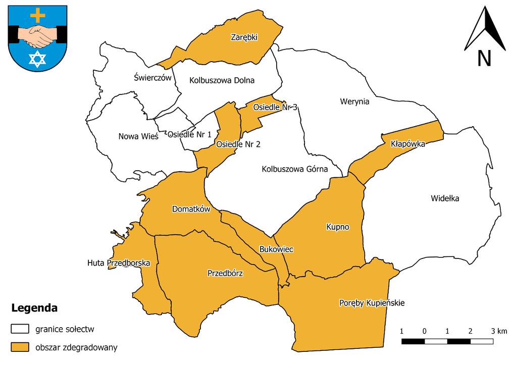 Mapa 1 Granice wyznaczonego obszaru zdegradowanego na