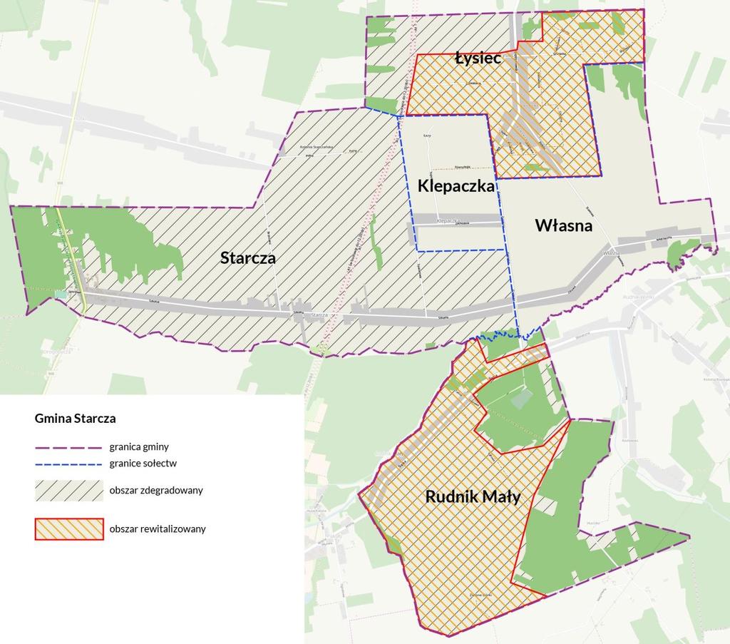 Poniżej zamieszczono mapę obszaru do rewitalizacji.