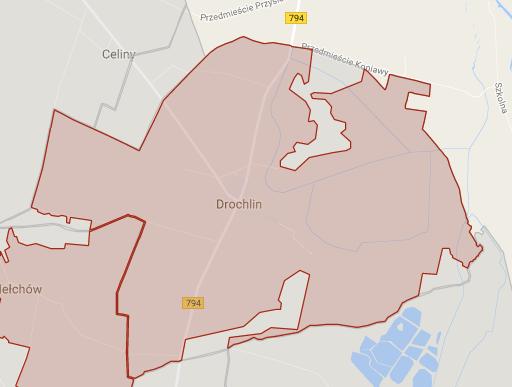 Poniżej przedstawiono mapę podobszaru: Mapa 3. Podobszar rewitalizowany nr 2 Drochlin 5.1.