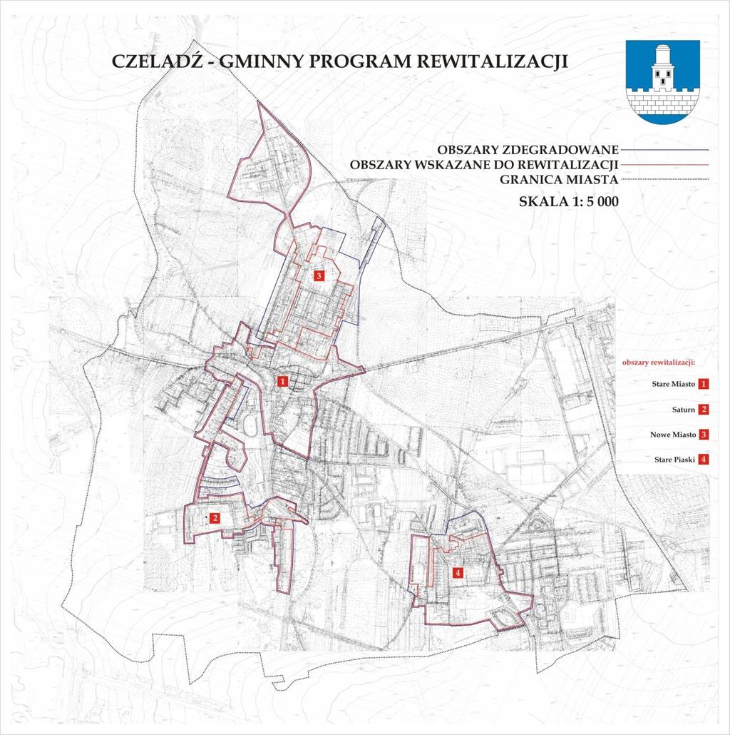 Mapa 9. Obszary zdegradowane oraz obszar wskazany do rewitalizacji w Mieście Czeladź. 10