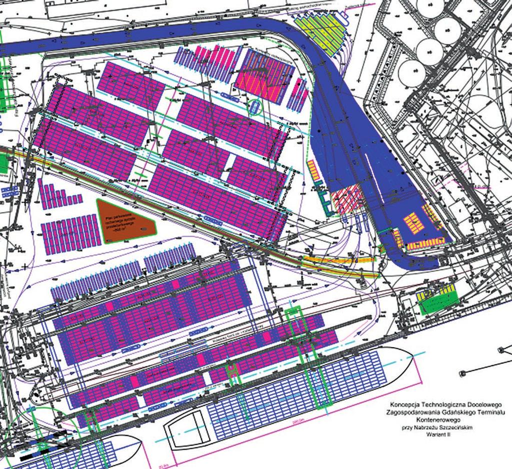 Rys. 6. Przykład zakresu niezbędnej infrastruktury dla obsługi żeglugi morsko-rzecznej kontenerowce typu Baltimax mogą pomieścić do 8,4 tys. TEU.