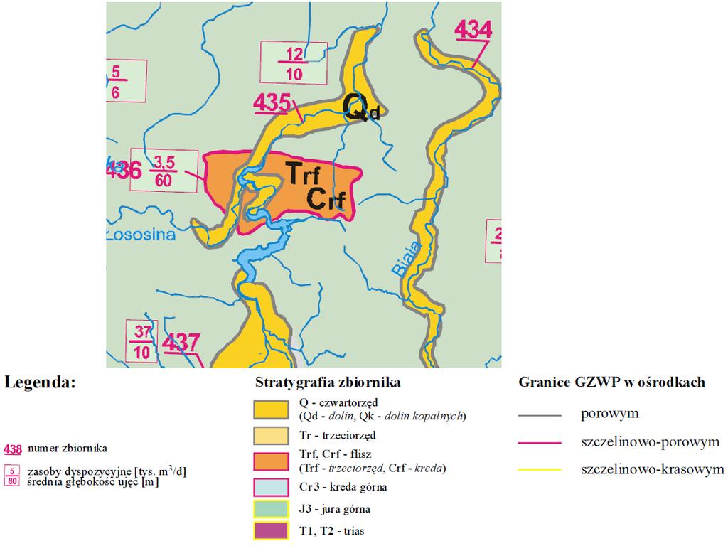 Główny zbiornik wód podziemnych nr 435 występuje w utworach czwartorzędowych i jest związany z dolinami rzecznymi i z kopalnym systemem dolin.