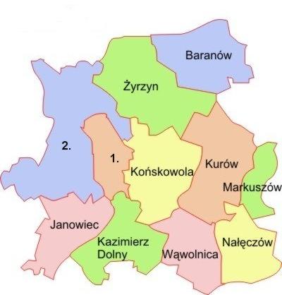Gmina, leży nad rzeką Kurówką oraz na pograniczu Wysoczyzny Lubartowskiej i Płaskowyżu Nałęczowskiego, u zbiegu dróg z Lublina do Warszawy i Radomia.