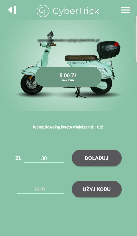 Po dotknięciu przycisku Użyj kodu z poprawnym wprowadzonym kodem, konto użytkownika zostanie doładowane kwotą przypisaną do danego kodu.