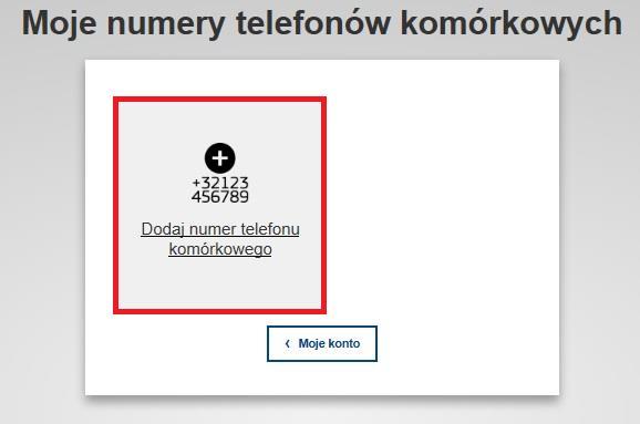 przycisk Dodaj. Numer telefonu komórkowego należy poprzedzić numerem kierunkowym kraju, np. dla Polski +48.