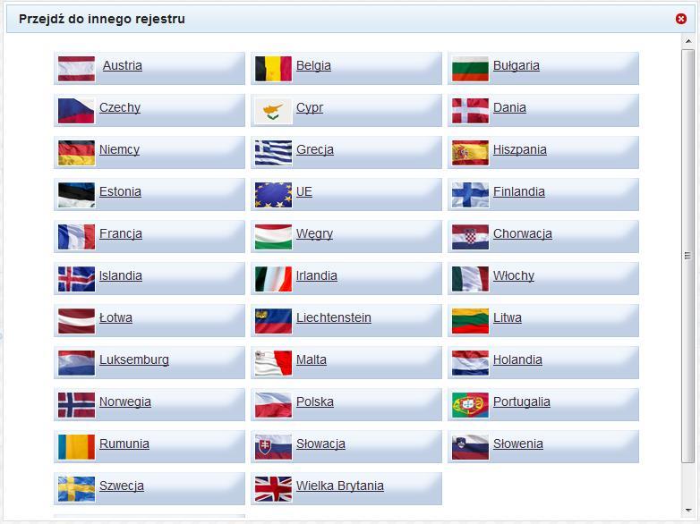 funkcji Przejdź do innego rejestru i wybierze rejestr właściwego państwa.