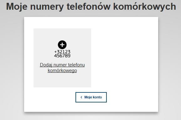 Należy dodać nowy numer telefonu komórkowego, a następnie zatwierdzić wykonanie tej czynności hasłem jednorazowym z wiadomości SMS otrzymanej na nowy numer (1) i zatwierdzić (2).