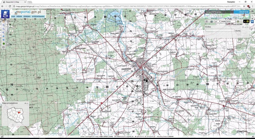 geoportal.gov.pl Powiększając mapę, czyli zwiększając jej skalę, może zmienić się podkład mapa, którą widzimy.