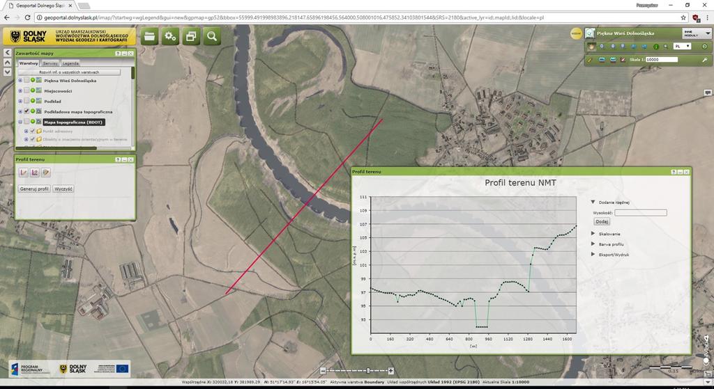 Geoportal Dolnośląski Jedną z nich jest możliwość wygenerowania profilu terenu.