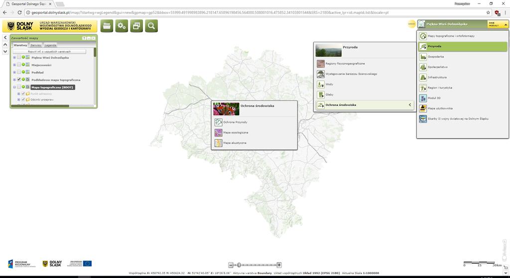 Geoportal Dolnośląski Dolnośląski geoportal oferuje kilka różnych modułów. Np.