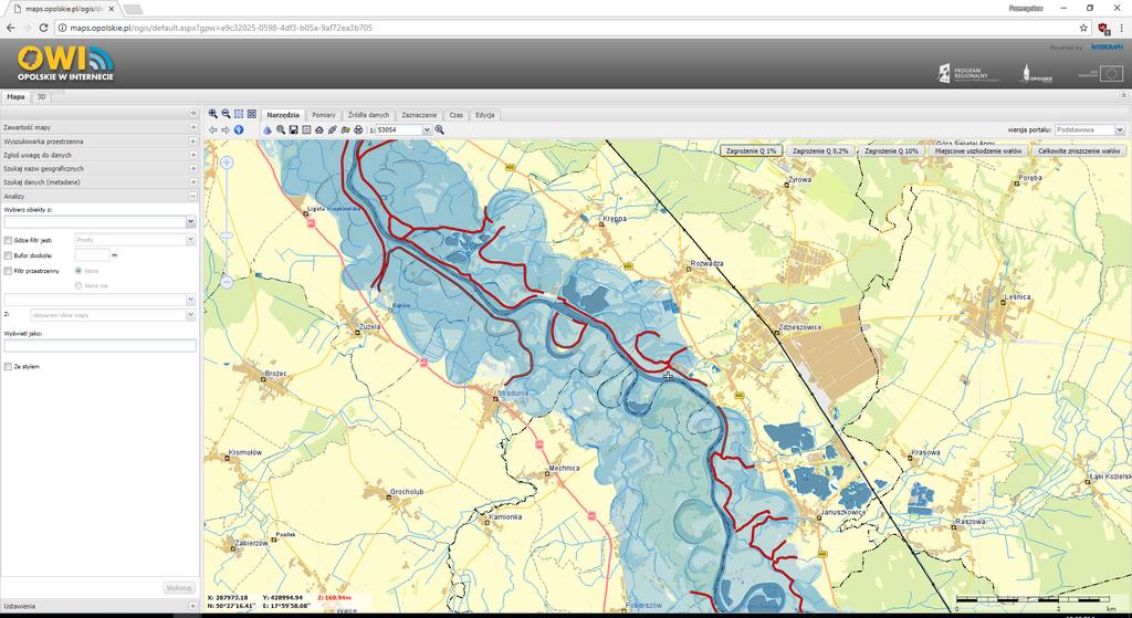 Opolskie w Internecie Opolski geoportal oferuje również możliwość wykonywania dość zaawansowanych analiz