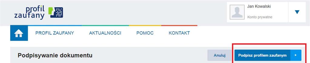 Po wprowadzeniu Loginu i Hasła system prosi o podpisanie