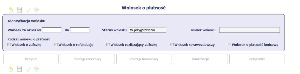 System pokaże pustą kartę Częściowego wniosku o płatność.