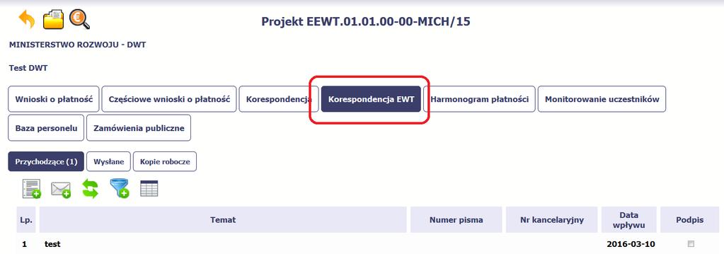 9.1. Foldery e-skrzynki pocztowej W module Korespondencja EWT masz dostęp do 3 folderów odpowiadających różnym dokumentom Przychodzące zawierający dokumenty przesłane do Ciebie przez Kontrolera,