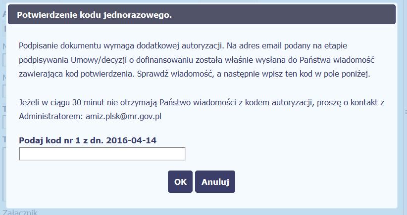 W przypadku wyboru certyfikatu niekwalifikowanego, autoryzacja podpisu wygląda nieco inaczej.