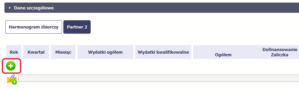 Po wyborze tej funkcji system inicjuje tabelę w sekcji Dane szczegółowe widoczną w niższej części ekranu. Należy przejść do właściwej zakładki (tzn.